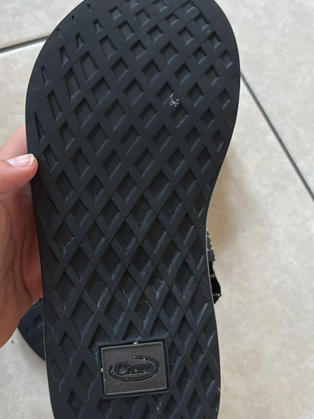 Chaco Men's Black Sandals with White Stitch Pattern